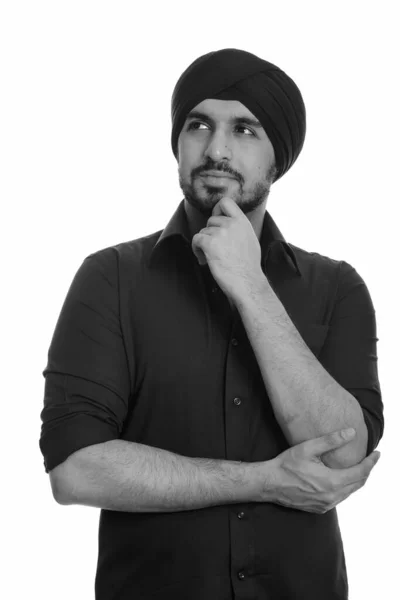 Studio Shot Giovane Uomo Affari Sikh Indiano Barbuto Con Turbante — Foto Stock