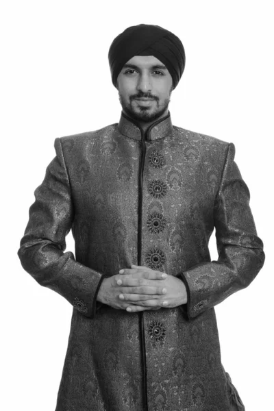 Studioaufnahme Eines Jungen Bärtigen Indischen Sikh Mannes Traditioneller Kleidung Und — Stockfoto
