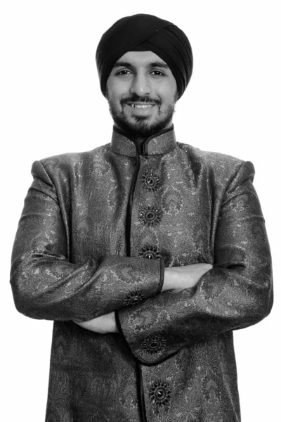 Studioaufnahme Eines Jungen Bärtigen Indischen Sikh Mannes Traditioneller Kleidung Und — Stockfoto