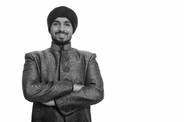 Estúdio Tiro Jovem Barbudo Indiano Sikh Homem Vestindo Roupas Tradicionais — Fotografia de Stock