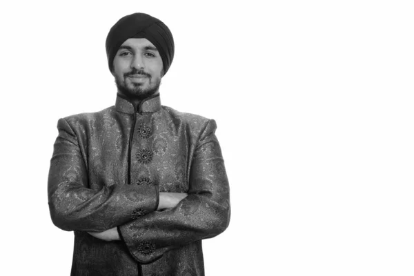 Studio Shot Giovane Sikh Indiano Barbuto Che Indossa Abiti Tradizionali — Foto Stock