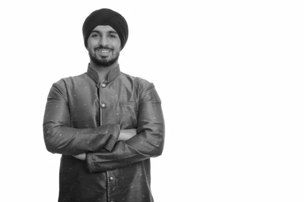 Studio Bild Unga Skäggiga Indiska Sikh Man Bär Traditionella Kläder — Stockfoto
