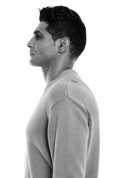 Στούντιο Πλάνο Του Νεαρού Πέρση Άνθρωπος Απομονώνονται Λευκό Φόντο Μαύρο — Φωτογραφία Αρχείου
