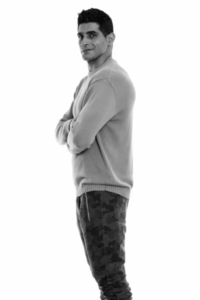 Στούντιο Πλάνο Του Νεαρού Πέρση Άνθρωπος Απομονώνονται Λευκό Φόντο Μαύρο — Φωτογραφία Αρχείου