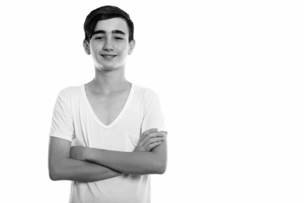 Studio Shot Young Handsome Persian Teenage Boy Isolated White Background — Stock Photo, Image