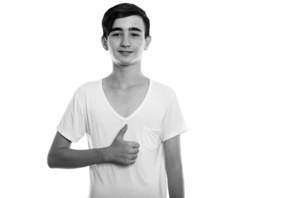 Studio Shot Young Handsome Persian Teenage Boy Isolated White Background — Stock Photo, Image