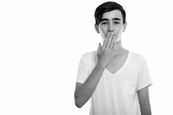 Στούντιο Πλάνο Του Νεαρού Όμορφου Πέρση Έφηβο Αγόρι Απομονώνονται Λευκό — Φωτογραφία Αρχείου
