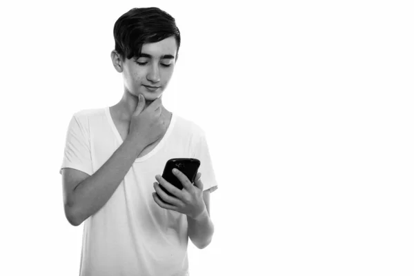 Estúdio Tiro Jovem Bonito Adolescente Persa Isolado Contra Fundo Branco — Fotografia de Stock