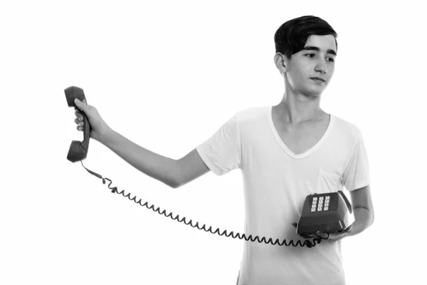 Estúdio Tiro Jovem Bonito Adolescente Persa Isolado Contra Fundo Branco — Fotografia de Stock