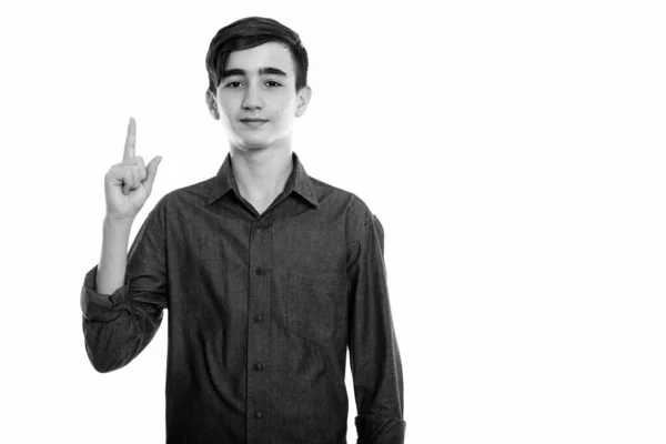 Studioaufnahme Eines Jungen Hübschen Persischen Teenagers Schicker Freizeitkleidung Schwarz Und — Stockfoto