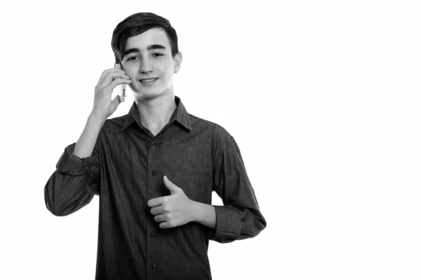 Studioaufnahme Eines Jungen Hübschen Persischen Teenagers Schicker Freizeitkleidung Schwarz Und — Stockfoto
