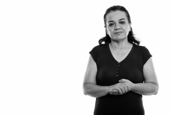 Estudio Mujer Persa Madura Aislada Sobre Fondo Blanco Blanco Negro —  Fotos de Stock