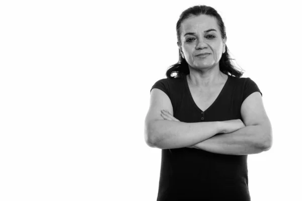 Estudio Mujer Persa Madura Aislada Sobre Fondo Blanco Blanco Negro —  Fotos de Stock