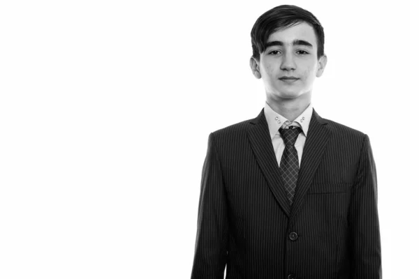 Studio Shot Young Handsome Persian Teenage Boy Businessman Wearing Suit — Stock Photo, Image