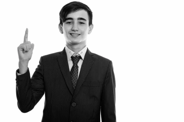 Studioaufnahme Eines Jungen Hübschen Persischen Teenagers Als Geschäftsmann Schwarz Weißen — Stockfoto