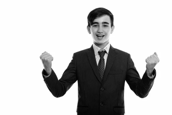 Studio Shot Young Handsome Persian Teenage Boy Businessman Wearing Suit — Stock Photo, Image