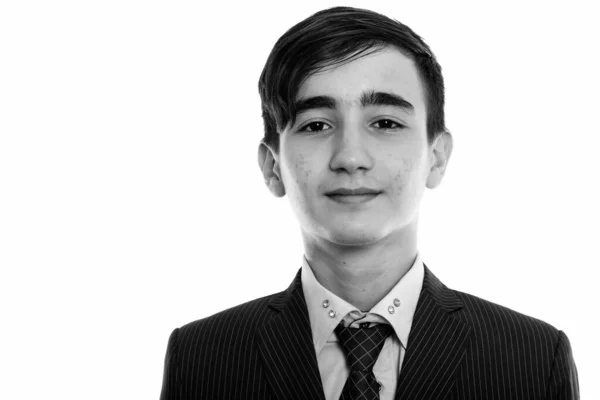Studioaufnahme Eines Jungen Hübschen Persischen Teenagers Als Geschäftsmann Schwarz Weißen — Stockfoto