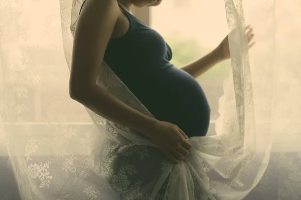 Portrait Mother Loving Her Baby Silhouette Window Stock Photo