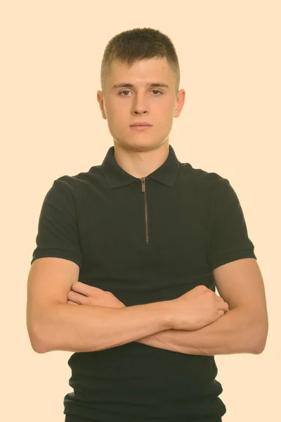 Στιγμιότυπο Του Νεαρού Όμορφου Άνδρα Απομονωμένο Λευκό Φόντο — Φωτογραφία Αρχείου
