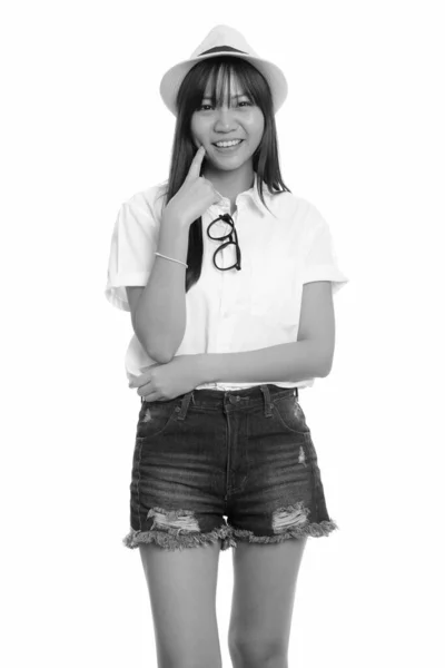 Studio Shot Jeune Belle Adolescente Asiatique Comme Touriste Isolé Sur — Photo