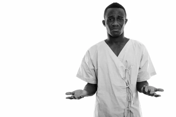 Studio Shot Young African Man Hospital Patient Isolated White Background — Stock Photo, Image