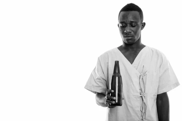 Studio Shot Young African Man Hospital Patient Isolated White Background — Stock Photo, Image