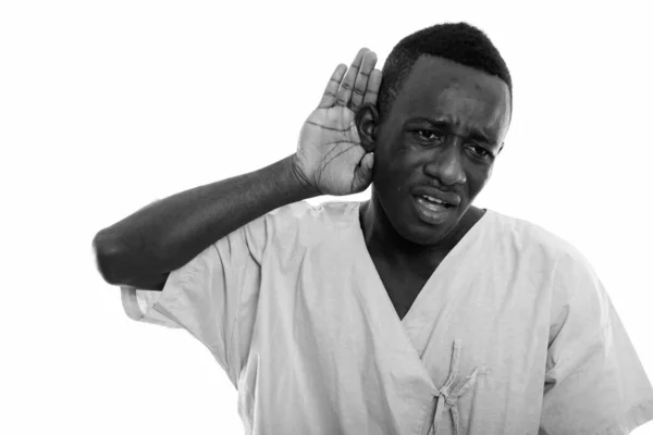 Genç Afrikalı Bir Adamın Hastane Hastası Olarak Siyah Beyaz Arka — Stok fotoğraf