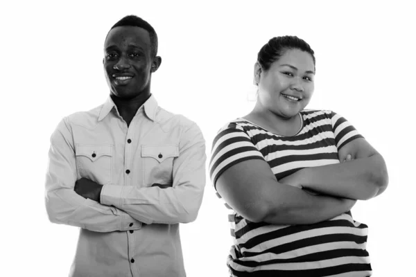 Studio Shot Young Beautiful Overweight Asian Woman Young African Man — Stock Photo, Image