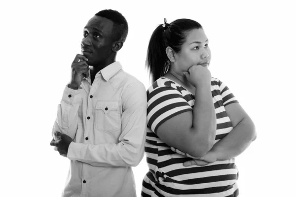 Studio Shot Young Beautiful Overweight Asian Woman Young African Man — Stock Photo, Image