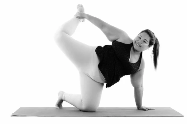 Studio Shot Young Beautiful Overweight Asian Woman Ready Gym Isolated — Stock Photo, Image