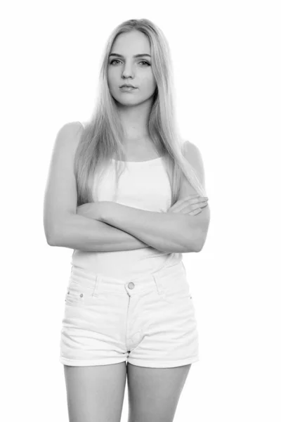 Студийный Снимок Молодой Красивой Девушки Подростка Светлыми Волосами Выделенными Белом — стоковое фото