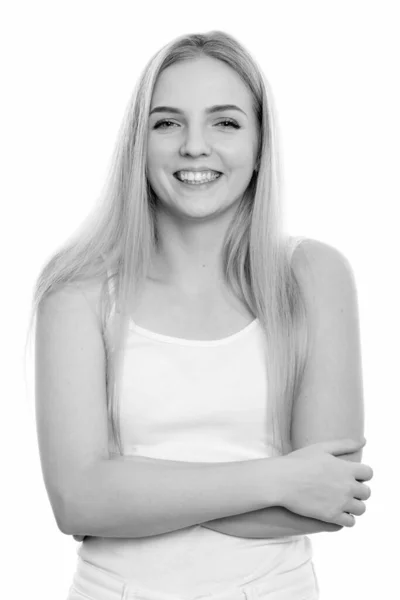 Студійний Знімок Молодої Красивої Дівчини Підлітка Світлим Волоссям Ізольовано Білому — стокове фото