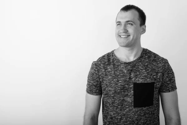 Studio Shot Young Muscular Man White Background Black White — Stock Photo, Image