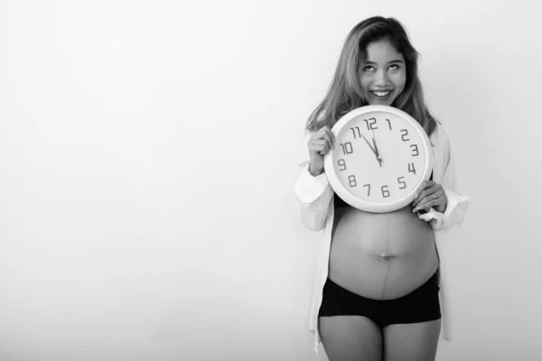 Estudio Joven Embarazada Hermosa Mujer Asiática Sobre Fondo Blanco Blanco —  Fotos de Stock