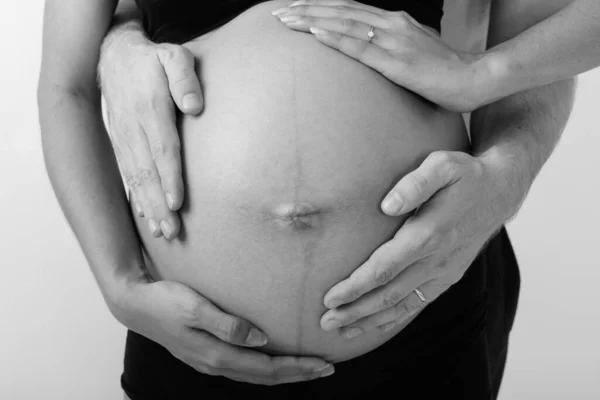 Estúdio Tiro Mulher Asiática Grávida Homem Juntos Como Multi Casal — Fotografia de Stock