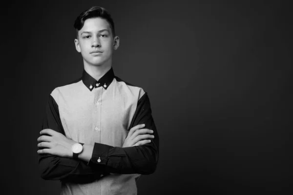 Studio Shot Young Handsome Teenage Boy Wearing Smart Casual Clothing — Stock Photo, Image