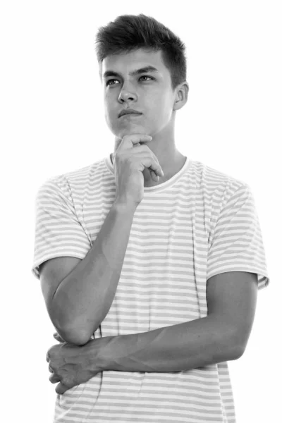 Студійний Знімок Молодого Красивого Чоловіка Ізольованого Білому Тлі Чорно Білому — стокове фото