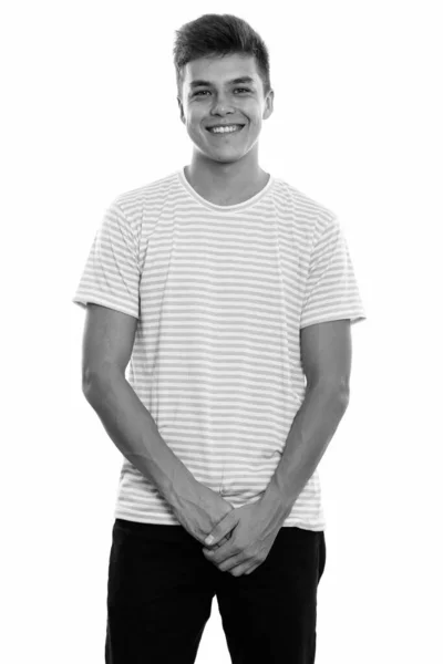 Studio Shot Young Handsome Man Isolated White Background Black White — Stock Photo, Image