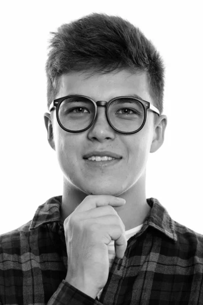 Estudio Hombre Hipster Guapo Joven Con Gafas Aisladas Sobre Fondo —  Fotos de Stock