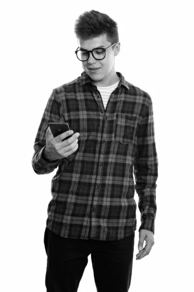 Στιγμιότυπο Του Νεαρού Όμορφου Hipster Άνδρα Γυαλιά Που Απομονώνονται Λευκό — Φωτογραφία Αρχείου