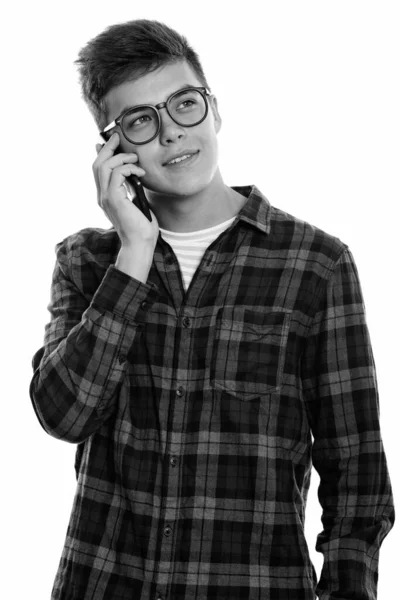 Studio Shot Young Handsome Hipster Man Eyeglasses Isolated White Background — 스톡 사진