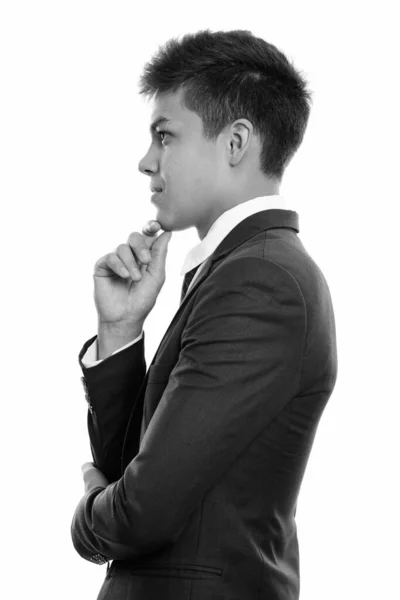 Studioaufnahme Eines Jungen Gutaussehenden Geschäftsmannes Anzug Isoliert Vor Weißem Hintergrund — Stockfoto
