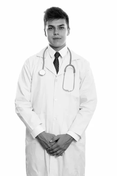 Studio Shot Young Handsome Man Doctor Isolated White Background Black — Stock Photo, Image