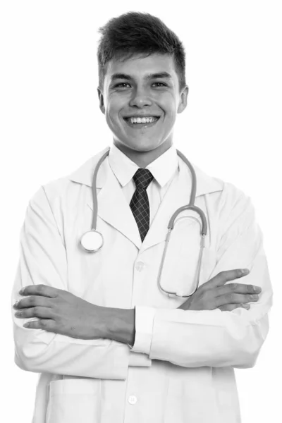 Studioaufnahme Eines Jungen Gut Aussehenden Arztes Vor Weißem Hintergrund Schwarz — Stockfoto