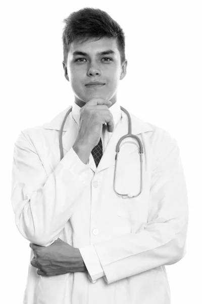 Studio Shot Young Handsome Man Doctor Isolated White Background Black — Stock Photo, Image