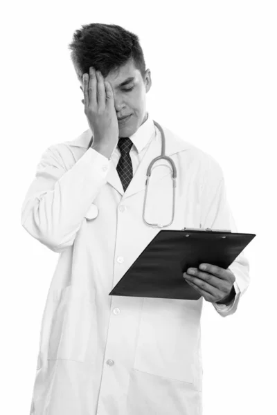 Studio Shot Young Handsome Man Doctor Isolated White Background Black — Stock Photo, Image