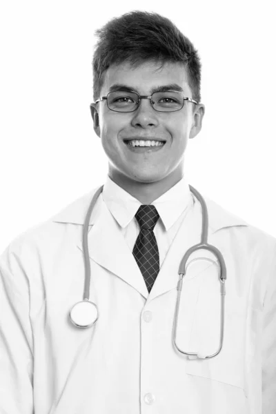 Στιγμιότυπο Από Νεαρό Όμορφο Άνδρα Γιατρό Απομονωμένο Λευκό Φόντο Μαύρο — Φωτογραφία Αρχείου