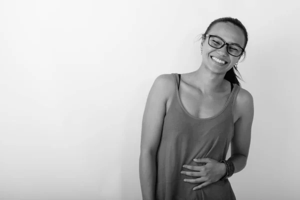 Estudio Joven Hermosa Mujer Asiática Sobre Fondo Blanco Blanco Negro — Foto de Stock