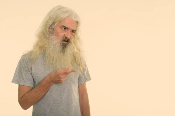 Plan Studio Bel Homme Âgé Avec Une Longue Barbe Bouclée — Photo