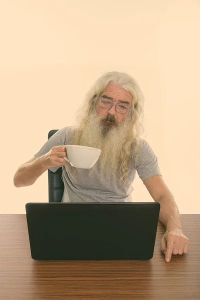 Plan Studio Bel Homme Âgé Avec Une Longue Barbe Bouclée — Photo